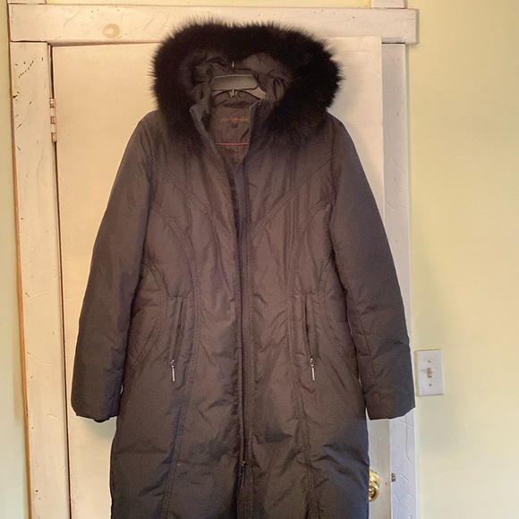 Via Spiga Down Black Genuine Blue Fox Hood Double Zipper Parka